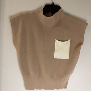 Others Follow Tan Sleeveless Blouse with Cream Pocket